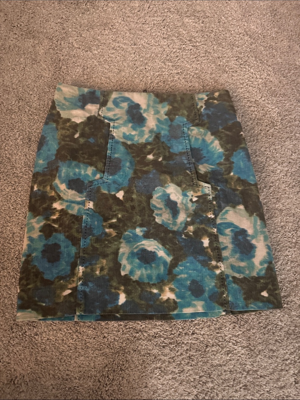 Anthropologie Blue & Green Floral Corduroy Mini Skirt